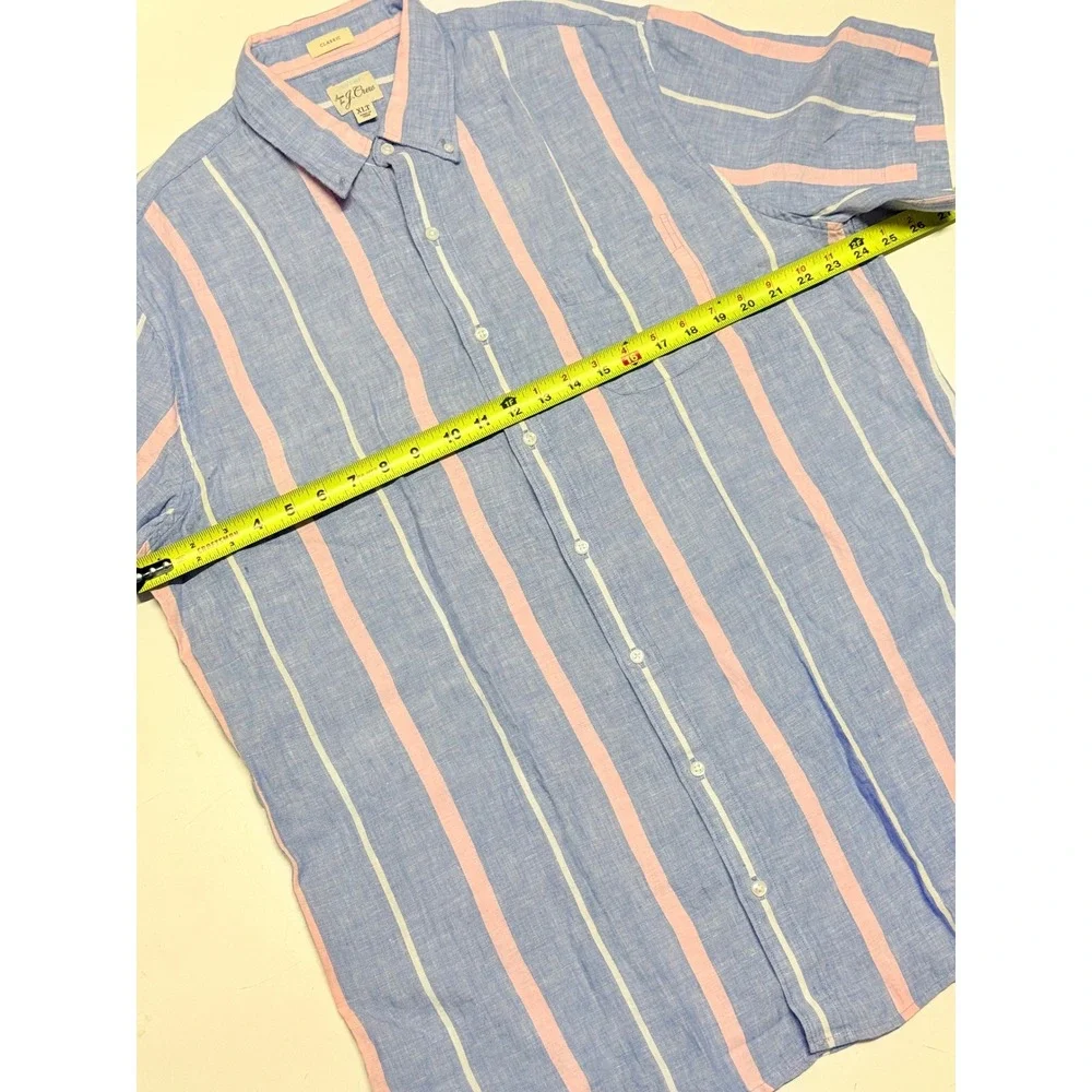 J.Crew Baird McNutt Irish Linen Shirt Mens XLT Blue Pink Stripe Short Sleeve NEW
